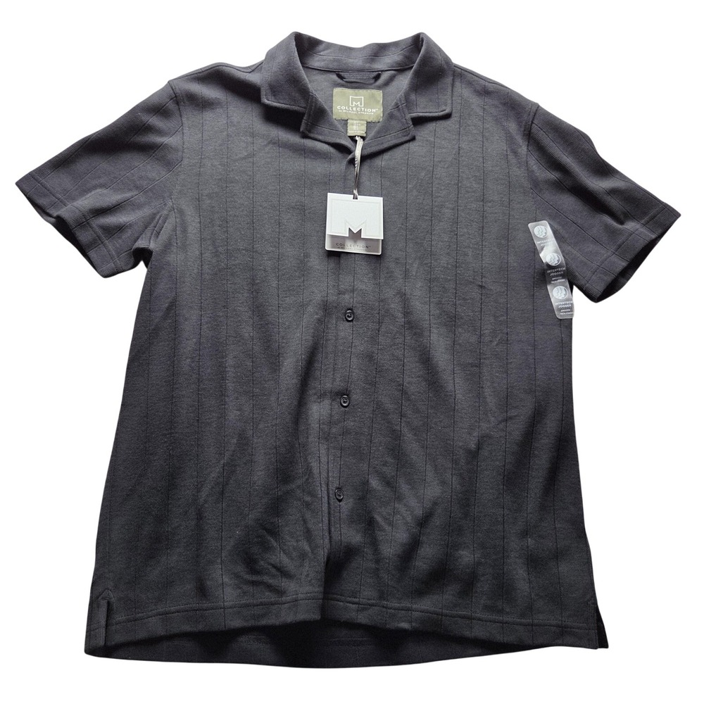 NEW Collection By Michael Strahan Shirt Mens Large Gray Knit Button-Up Striped